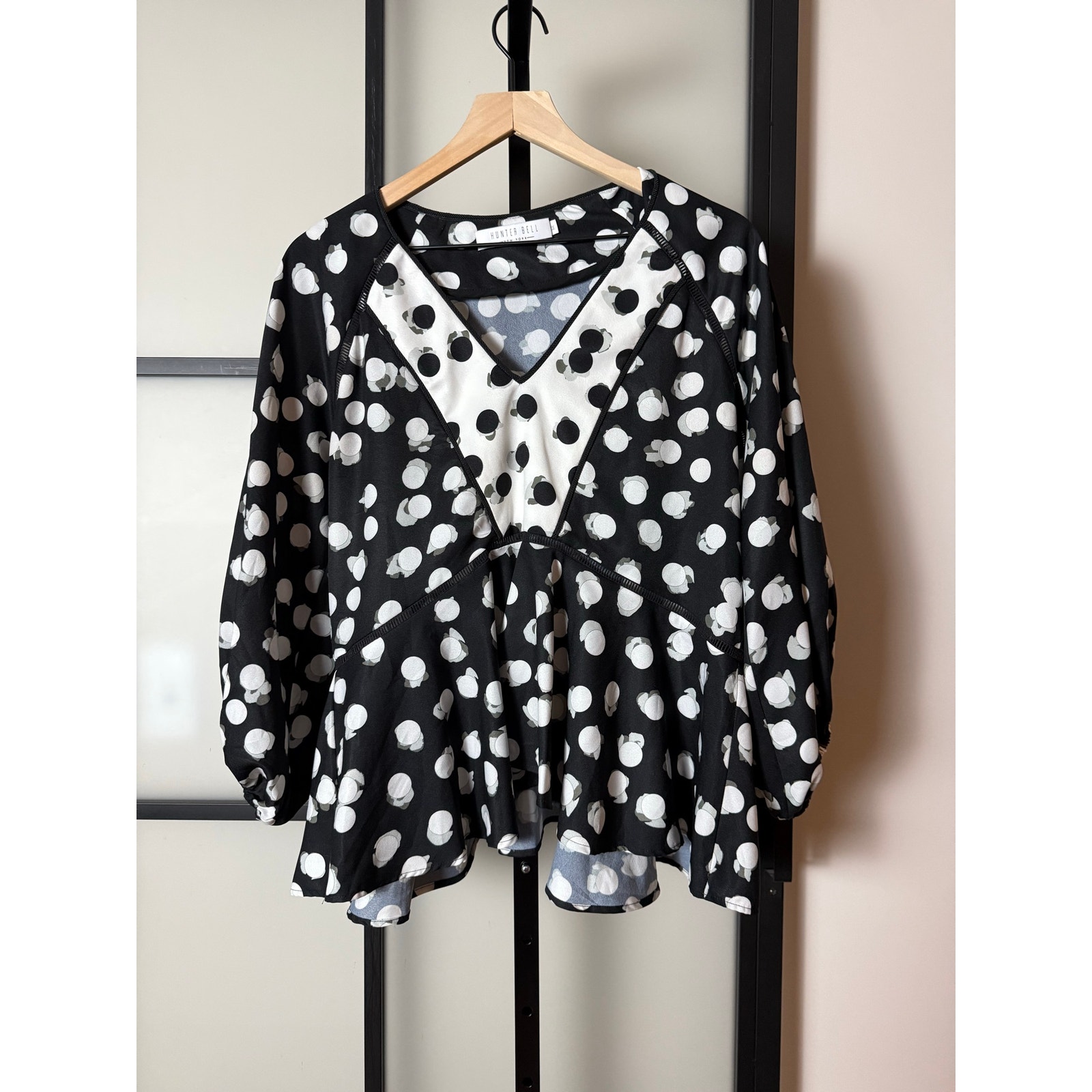 Hunter Bell Grayson Blouse Black & White Polka Dot Size Medium